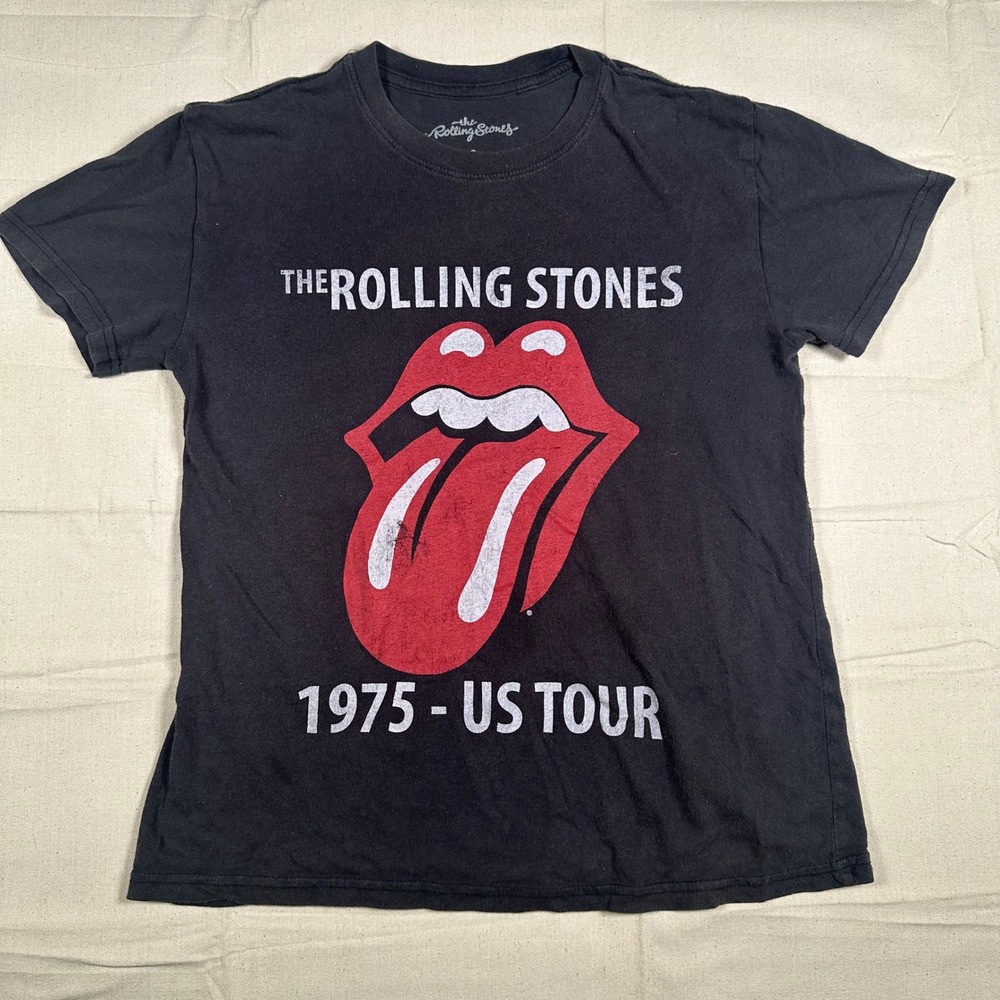 Rolling Stones 1975 US Tour Graphic T-Shirt Black Small Iconic Tongue Logo